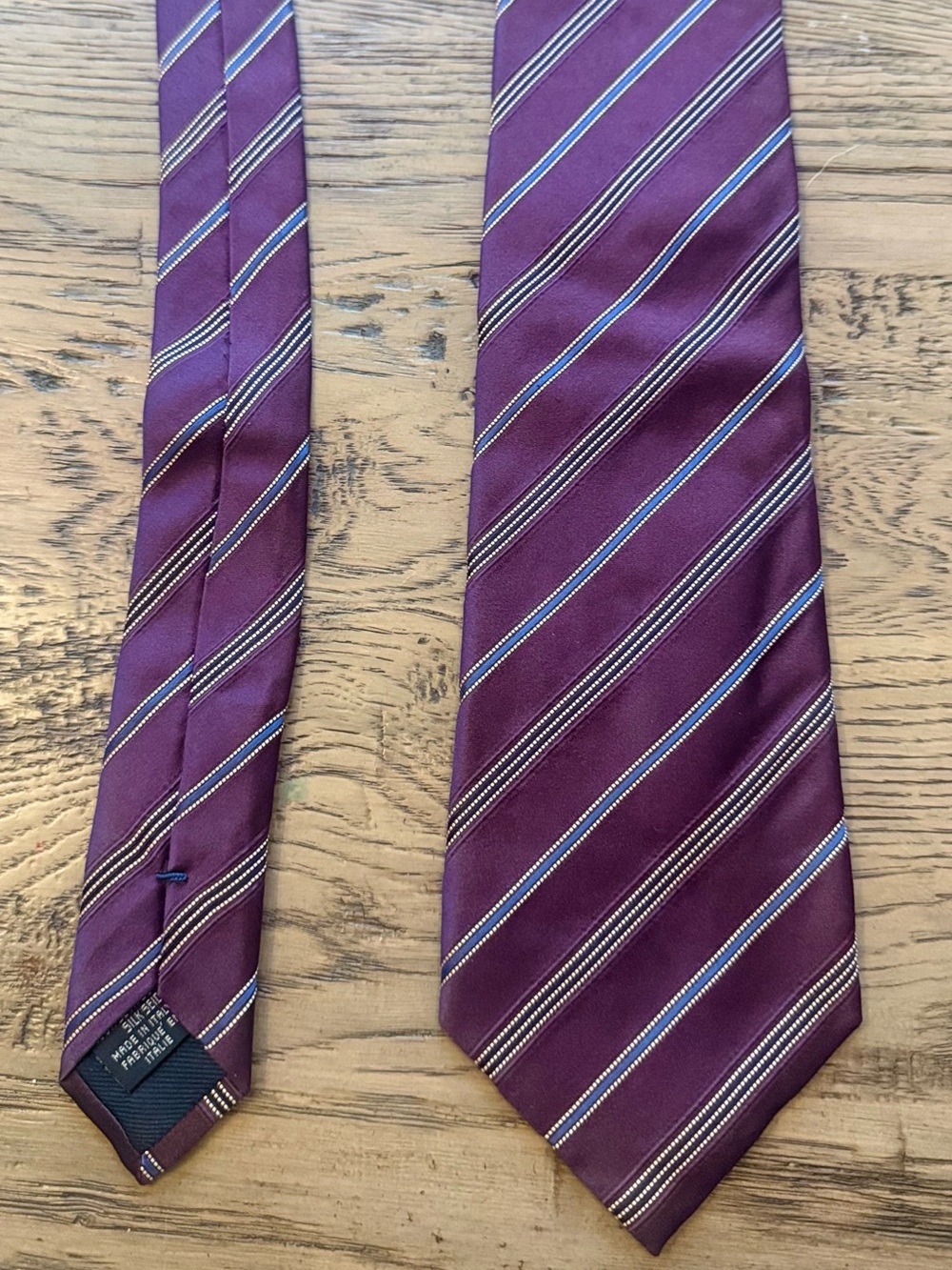 Canali Purple Striped Silk Tie with Blue and White Accents